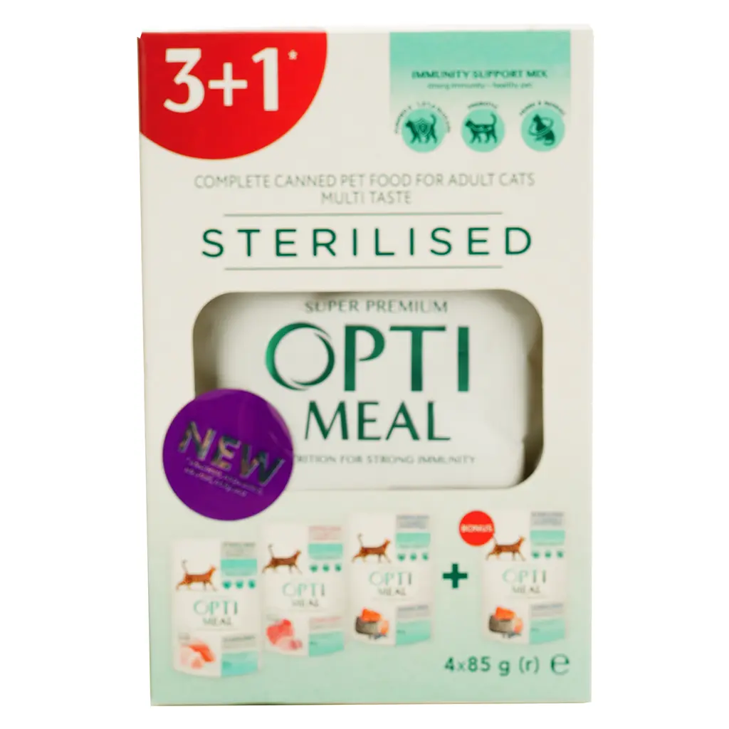 Набор влажных кормов для стерилизованных кошек и кастрированных кошек №6 Optimeal 3+1 340 г - фото 2
