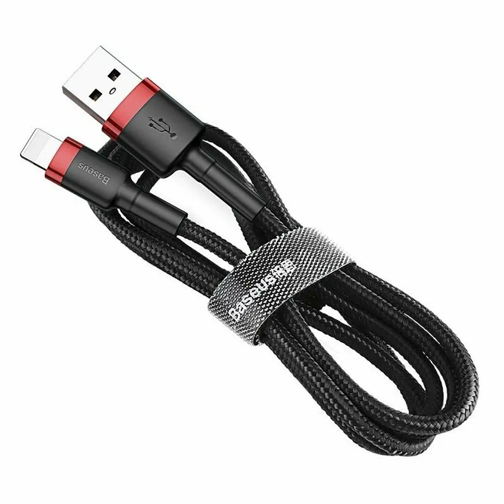 Кабель для зарядки айфону Baseus Cafule USB to Lightning 2 метри 1.5A плетений червоно-чорний - фото 3