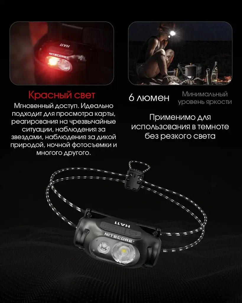 Налобный фонарь Nitecore HA11 1хАА 240лм c белым и красным светом - фото 10