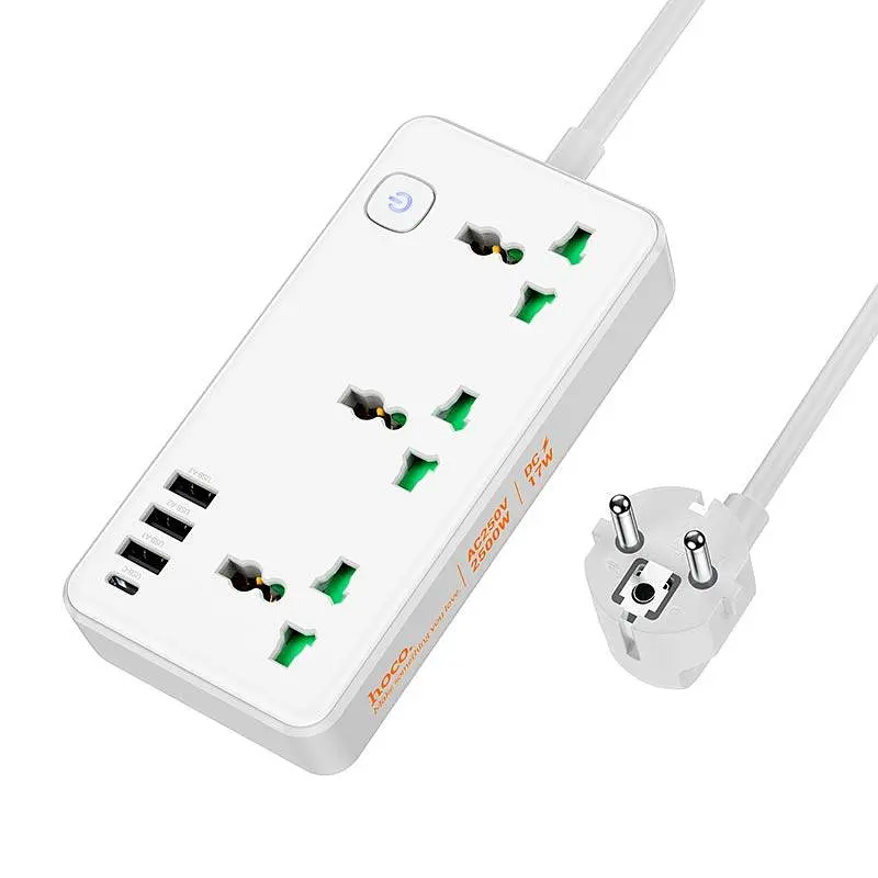 Подовжувач мережевий HOCO AC7A Storm 3-position socket 3USB і 1Type-C 17W білий