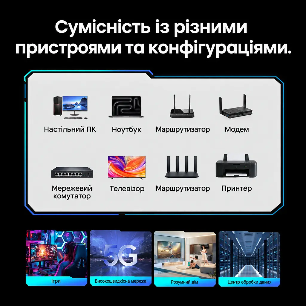 Патч-корд Ethernet Cat8 Vention 3 м LAN-кабель RJ45 8P8C теоретична швидкість передавання до 40 Гбіт/с подвійне екранування S/FTP для зменшення перешкод гнучка оболонка з ПВХ смуга пропускання 2000 МГц чорний (IKRBI) - фото 11