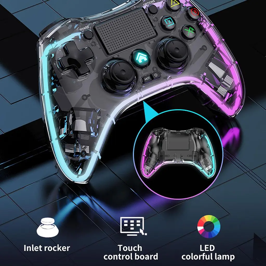 Прозорий Бездротовий Джойстик для PS4 та ПК з RGB підсвічуванням Джойстик Бездротовий Геймпад для ПК Телефону Комп'ютера Bluetooth - фото 4