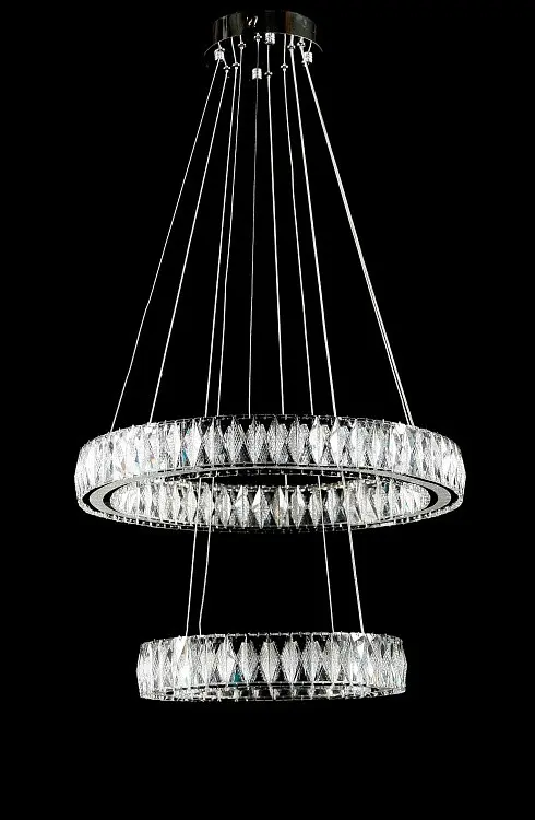 Підвісна світлодіодна люстра Splendid Ray L8015/400+600/2 LED (CH+clear) для вітальні, спальні та зали, 2 кільця, хром, 40-60 см - фото 2