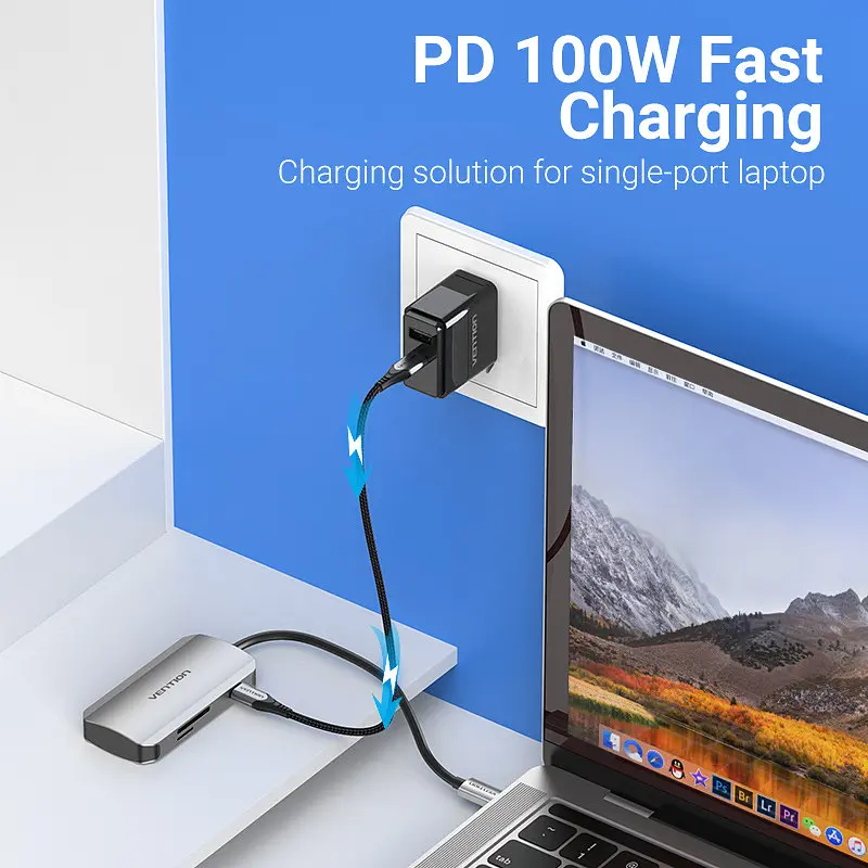 Хаб USB 3.1 Type-C -> 3хUSB 3.0/SD/TF/PD 100W 6-in-1 Vention - фото 3