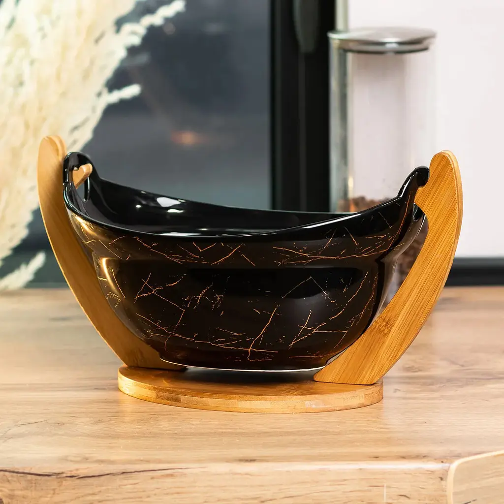 Фруктовниця TS Kitchen керамічна з бамбуковою підставкою 32х18.5х15 см HP1237 - фото 5