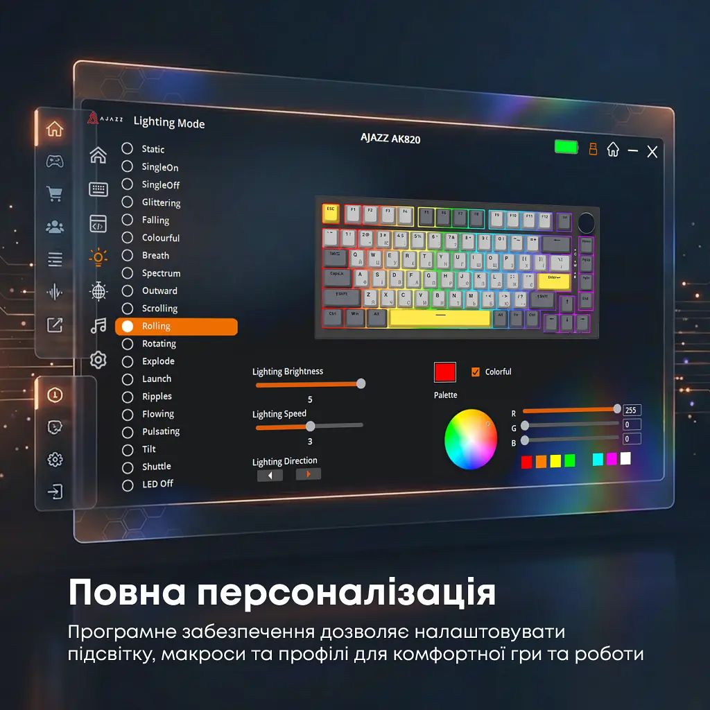 Клавіатура Ajazz AK820 Sea Salt Switch RGB USB-C UA Black (AK820-SS-BGY) - фото 12