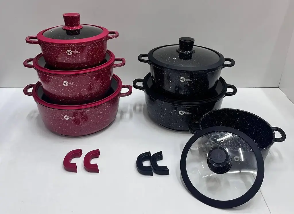 Набір посуду з гранітним антипригарним покриттям Higher Kitchen HK-325 (Чорний, червоний) - фото 4