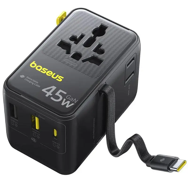 Мережевий універсальний перехідник AG11 45W with retractable cable (2USB-A/1C/1Socket) (E0307F) Baseus teh0029669 - фото 3
