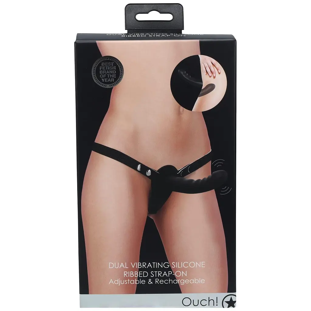 Страпон Ouch! Dual Vibrating Rechargeable, 15.5 см (чорний) - фото 2