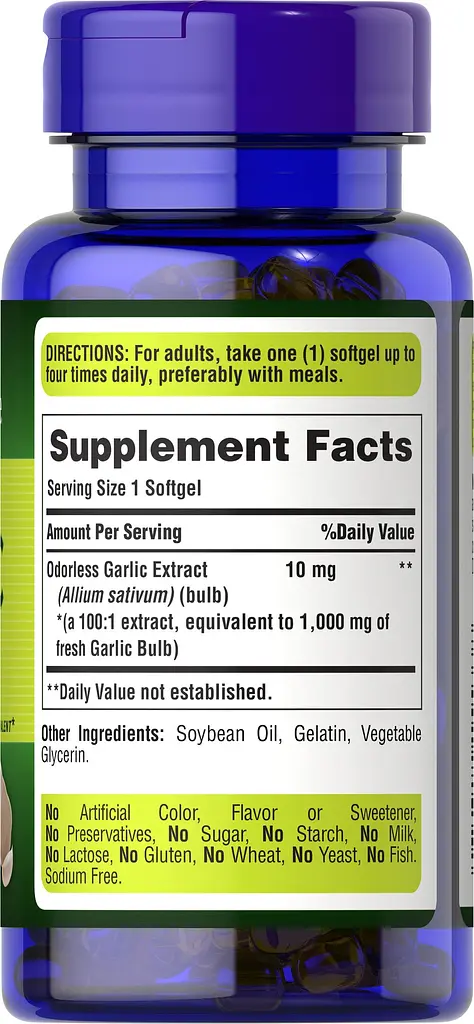 Натуральна добавка Puritan's Pride Odorless Garlic 1000 mg 250 капсул - фото 2