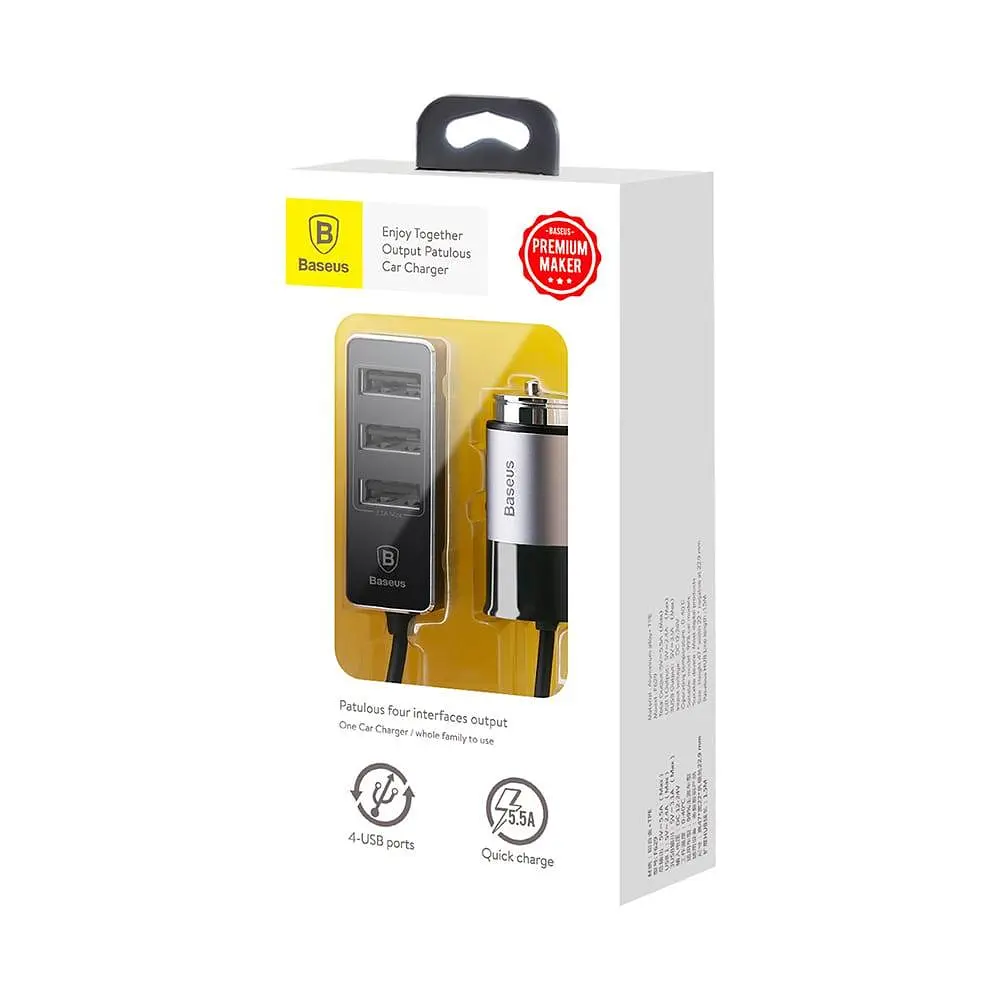 Адаптер автомобільний BASEUS Enjoy 5.5A розгалужувач 4USB CCTON-0G сірий - фото 2