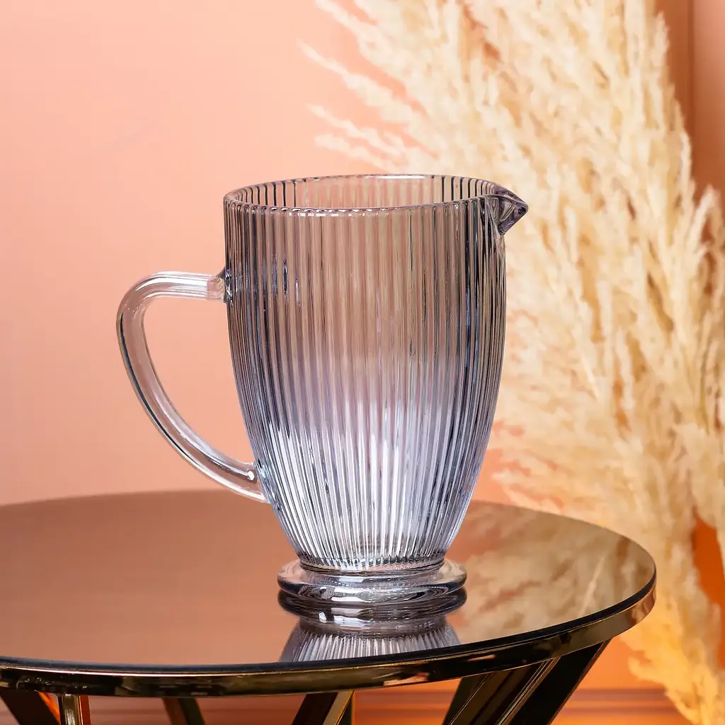 Кувшин для напитков 1.2 л прозрачный ребристый стеклянный фигурный 18.2 см Голубой Yiwu HP7118BL - фото 3