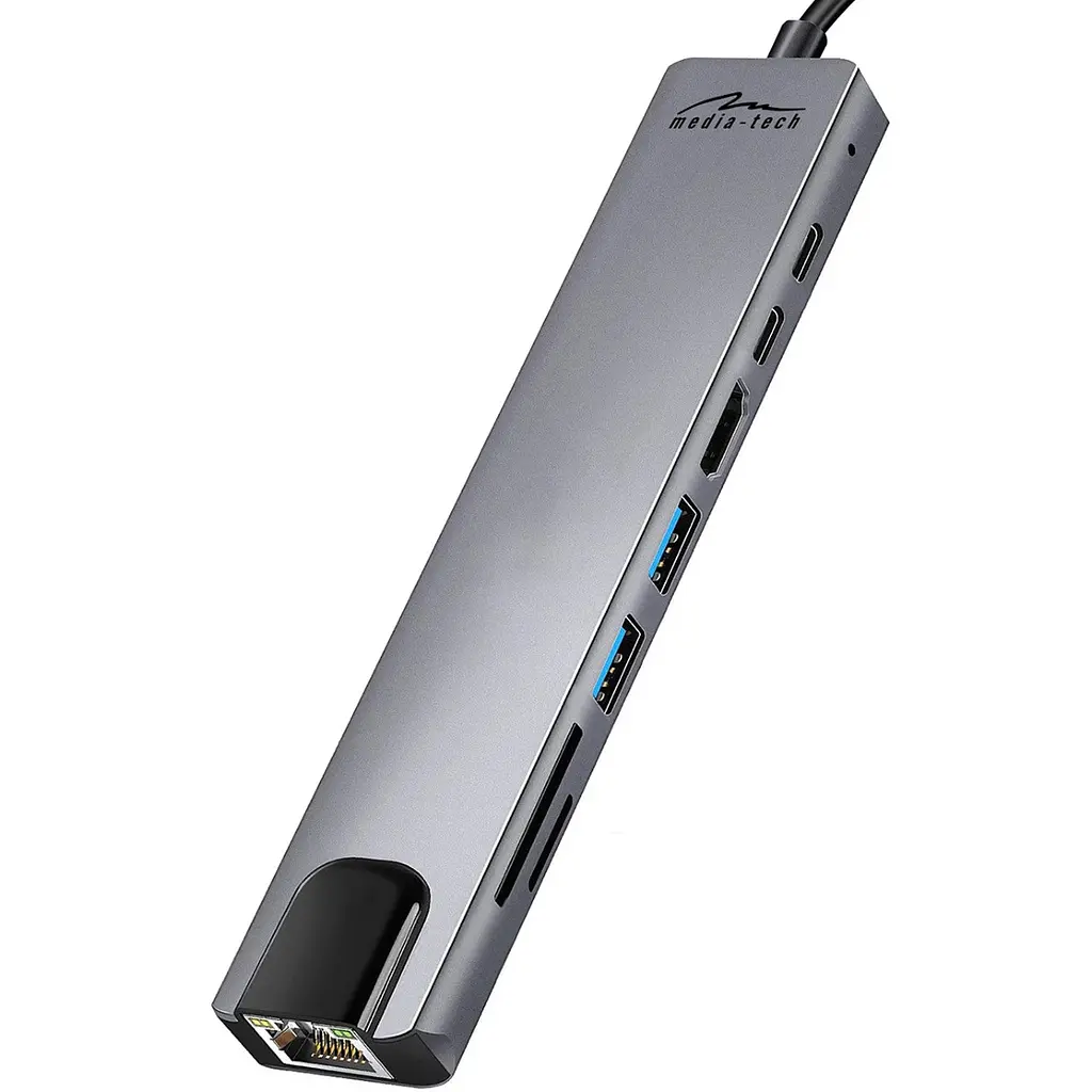 Док-станція USB3.1 Type-C -->HDMI/2xUSB-A/2xUSB-C/RJ45/SD/TF/PD 100W 8 in 1 Media-Tech - фото 2
