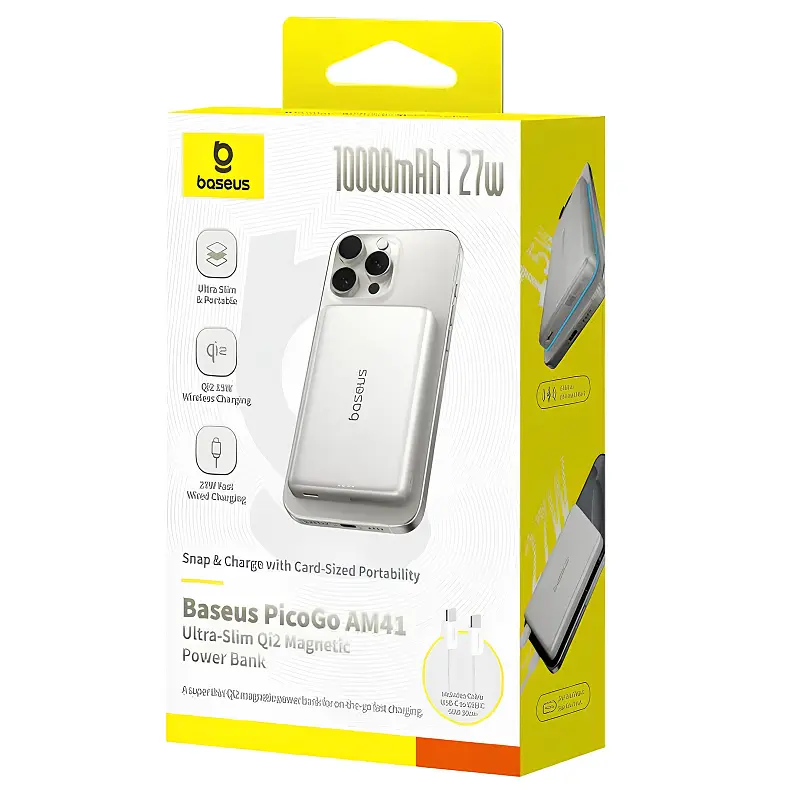 Портативний ЗП Power Bank Baseus PicoGo AM41 Ultra-Slim 27W з БЗП 10000 mAh (E0027200) Natural Titanium - фото 3