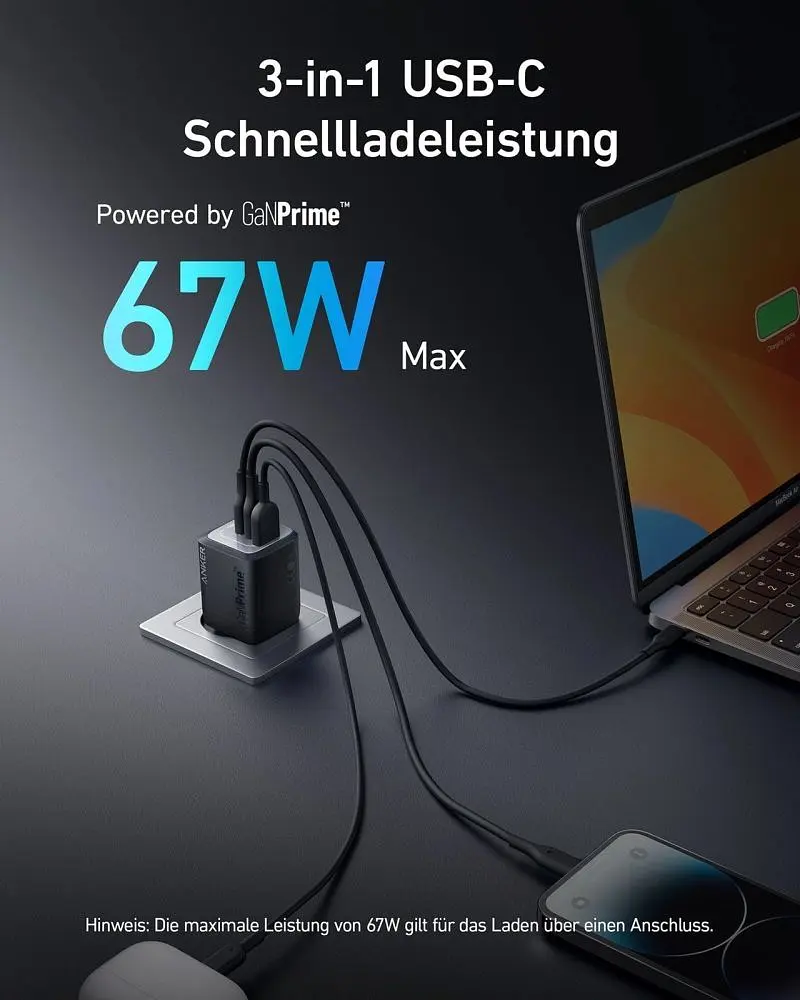 Мережевий зарядний пристрій Anker GaN Prime 67W Black (A2669313) - фото 5