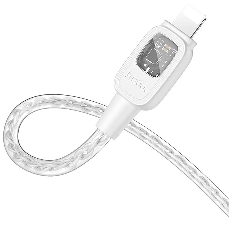 Дата кабель Hoco U124 Stone silicone power-off Type-C to Lightning (1.2m) Gray - фото 3