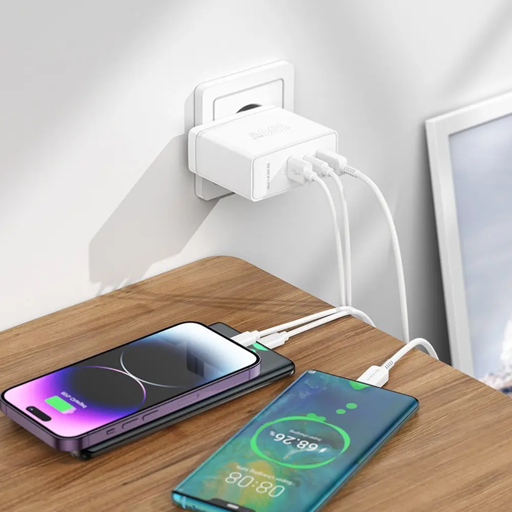 Зарядний пристрій Borofone BN11 USB/2 Type-C PD 100W білий + кабель Type-C to Type-C - фото 4