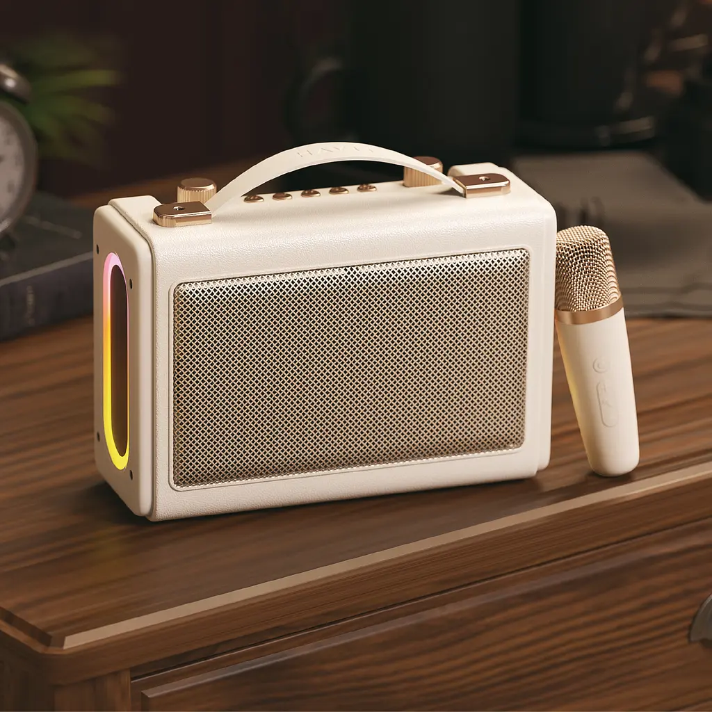 Портативна ретро колонка караоке HAVIT SK823BT 16W RGB Beige HAVIT (28308-000) - фото 8
