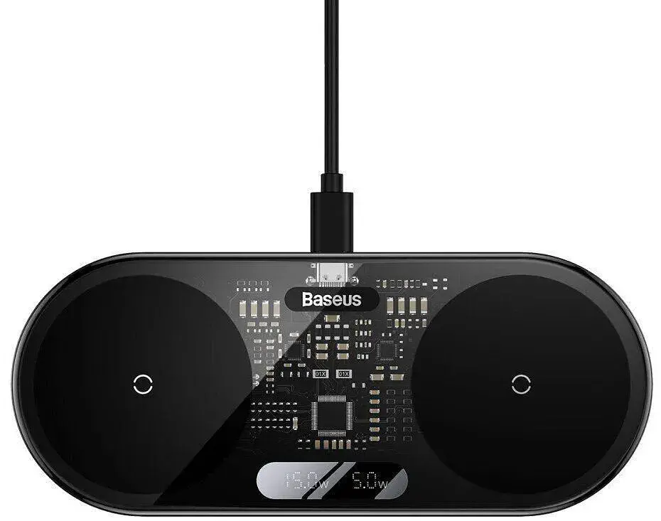 Бездротовий зарядний пристрій Baseus Digital LED Display 2-in-1 20W WXSX010101 Black - фото 4