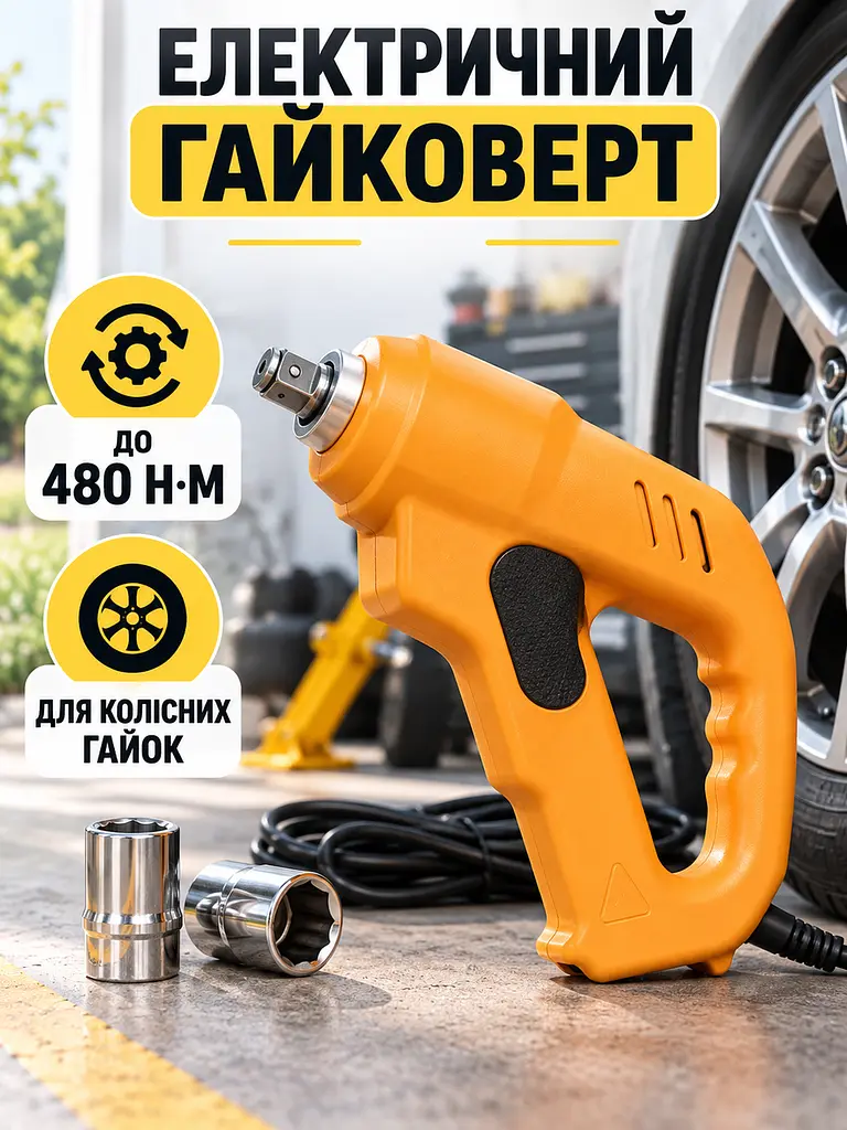 Електричний автомобільний домкрат 3 в 1 3 т 12 В з компресором і гайковертом у кейсі, жовто-чорний (49676399) - фото 6
