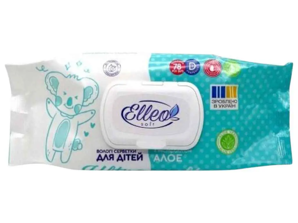 Вологі серветки ELLEO 78шт Дитячі Алое (клапан)