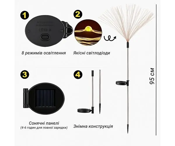 Світлодіодний садовий ліхтар на сонячній батареї Кульбаба, 8 режимів - фото 3