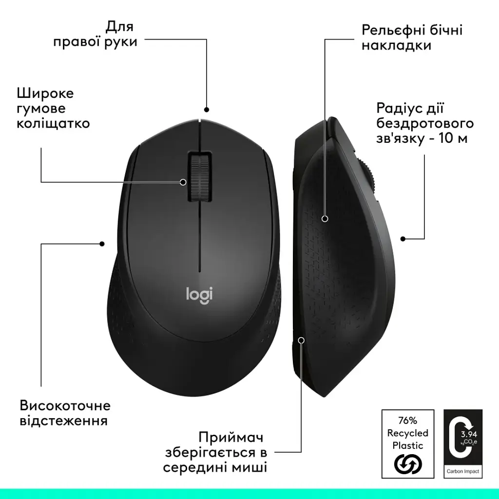 Миша комп'ютерна бездротова Logitech M280 / DPI 1000 / USB / Чорний (910-004287) - фото 9
