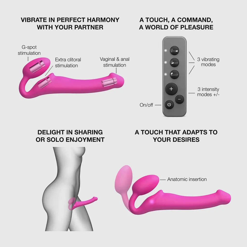 Безремінний страпон з вібрацією Strap-On-Me Vibrating Fuchsia M - фото 4