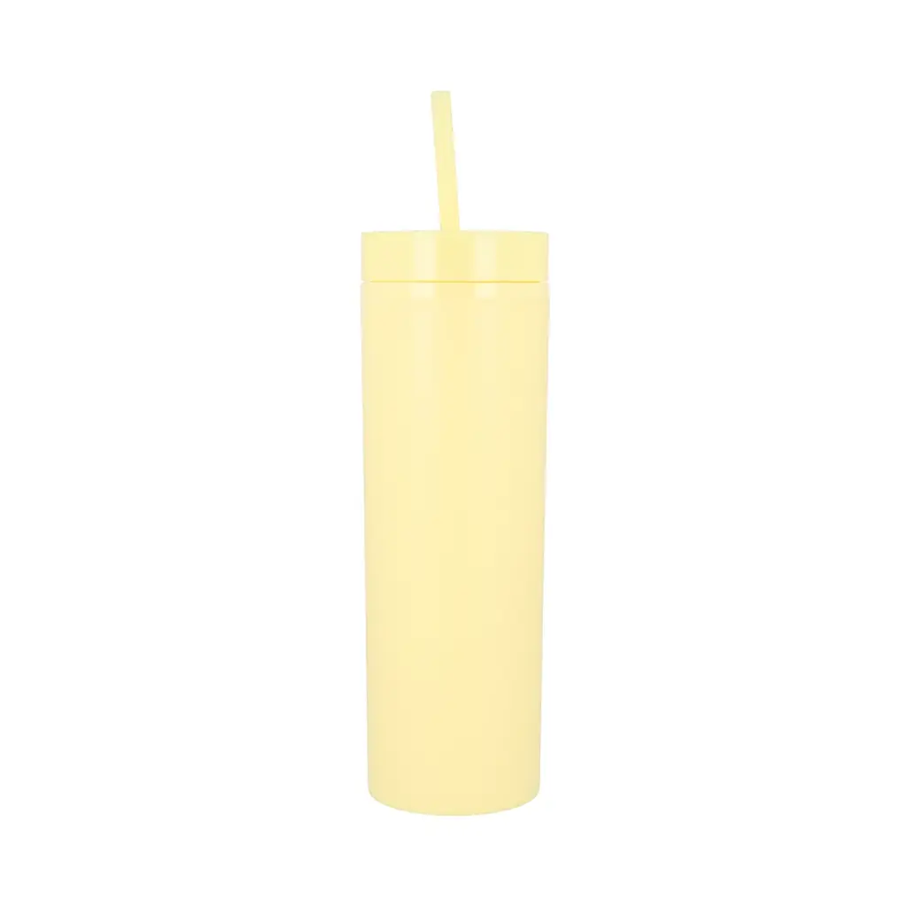 Охлаждающий матовый стакан 473 мл BPA-Free с трубочкой 21х6.5см yellow - фото 2