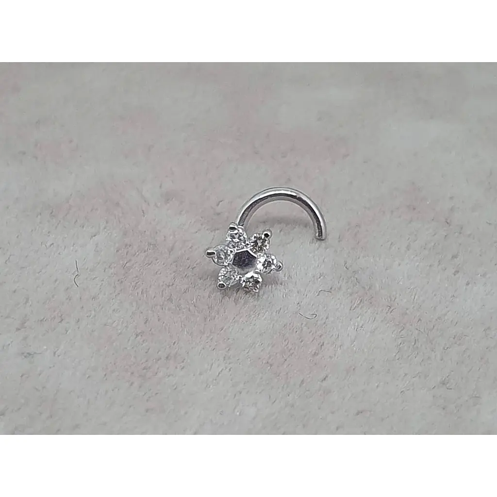 Золотая серьга-пирсинг Астор в нос Цветок с бриллиантами. 1122434Р_Б - фото 2