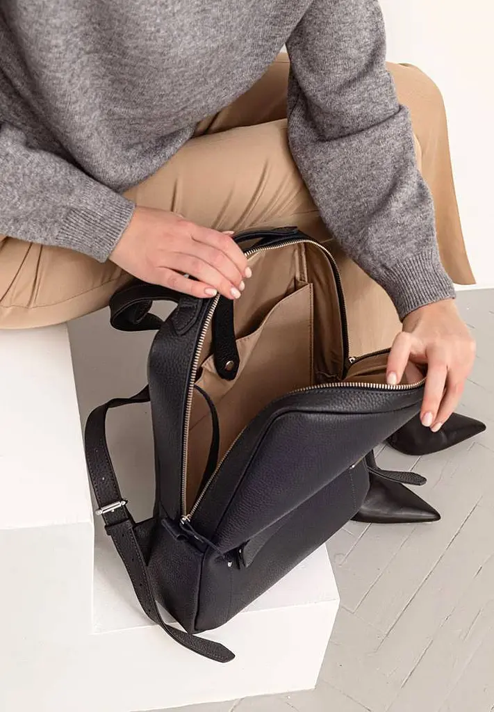 Шкіряний міський жіночий рюкзак на блискавці Cooper темно-синій флотар - фото 9