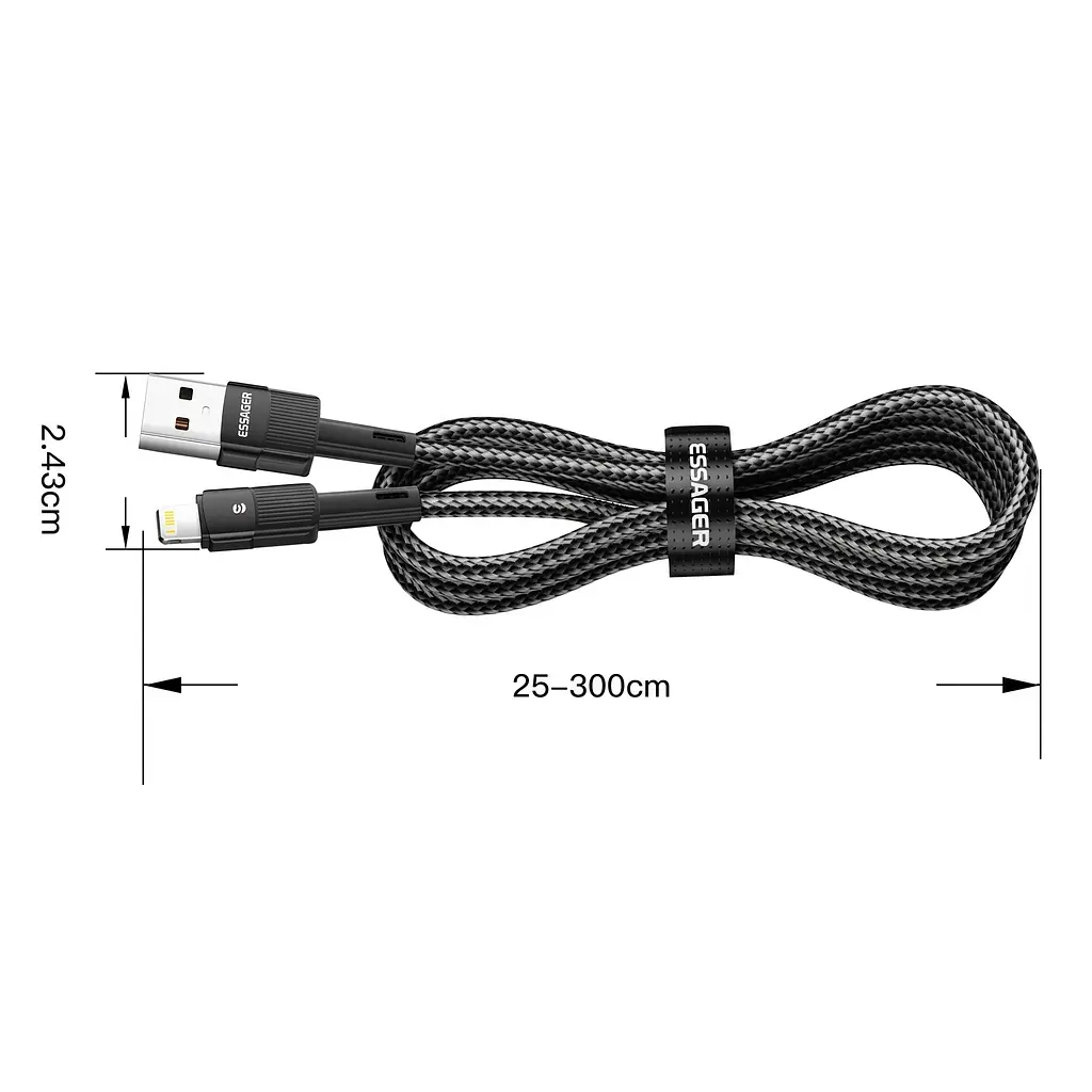 Кабель Essager USB-A Lightning 2.4A для iPhone та iPad, 1м, чорний - фото 9