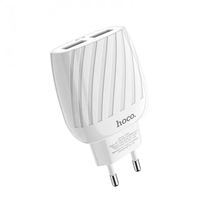 Зарядное сетевое HOCO C78A Highway 2USB 2.4A Micro USB Белый - фото 9
