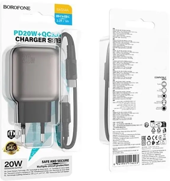 Зарядний пристрій BOROFONE BAS54A Absolute PD20W+QC3.0 charger set C to C black - фото 5