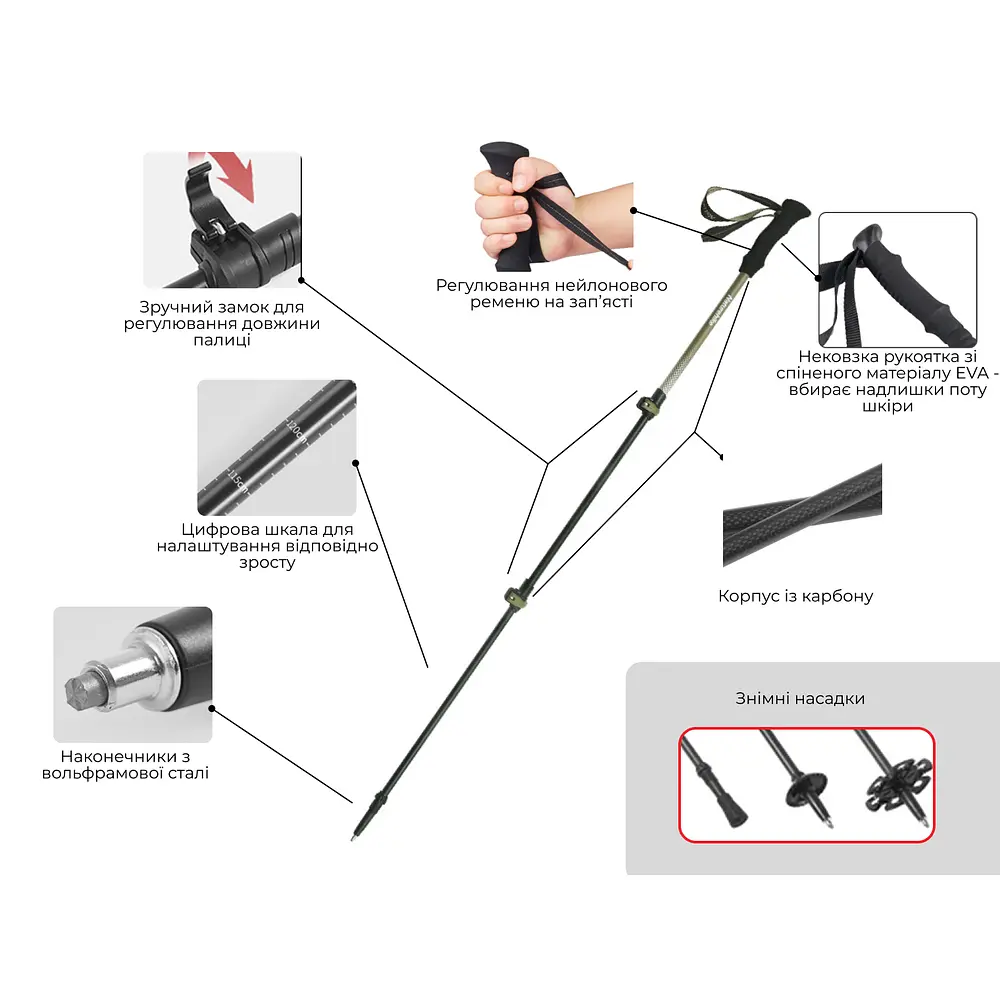 Трекінгова палиця Naturehike CNK2300DS010 120 см зелена - фото 4