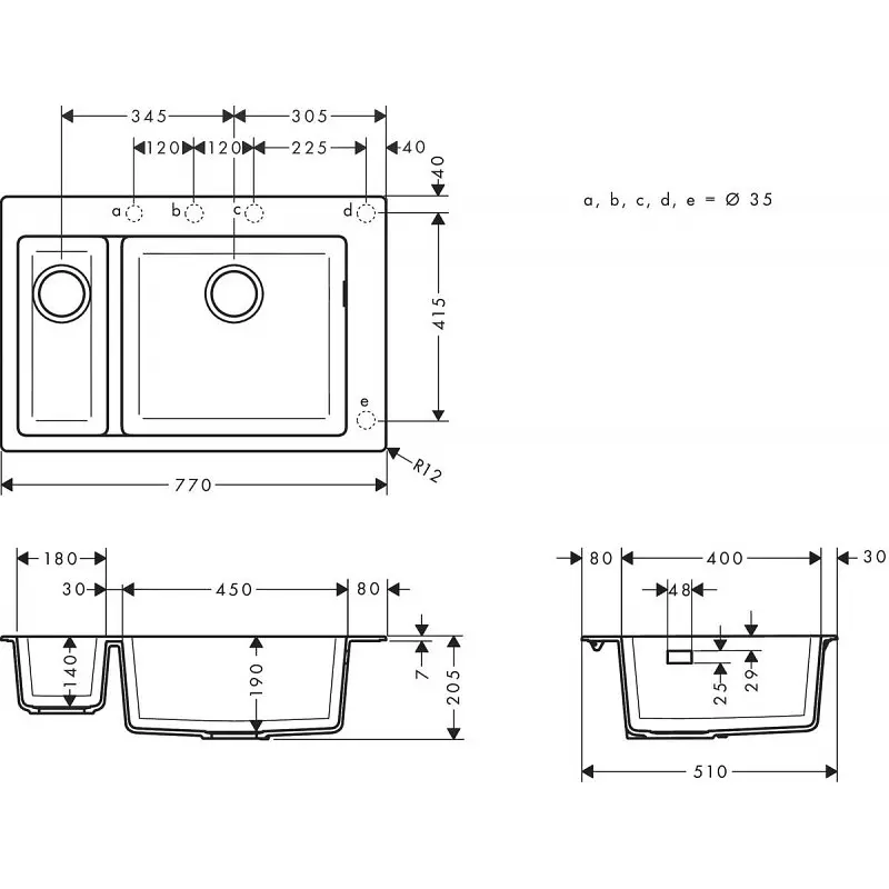 Кухонная мойка Hansgrohe S510-F635 770x510 на две чаши 180/450 Stonegrey 43315290, Серый - фото 2