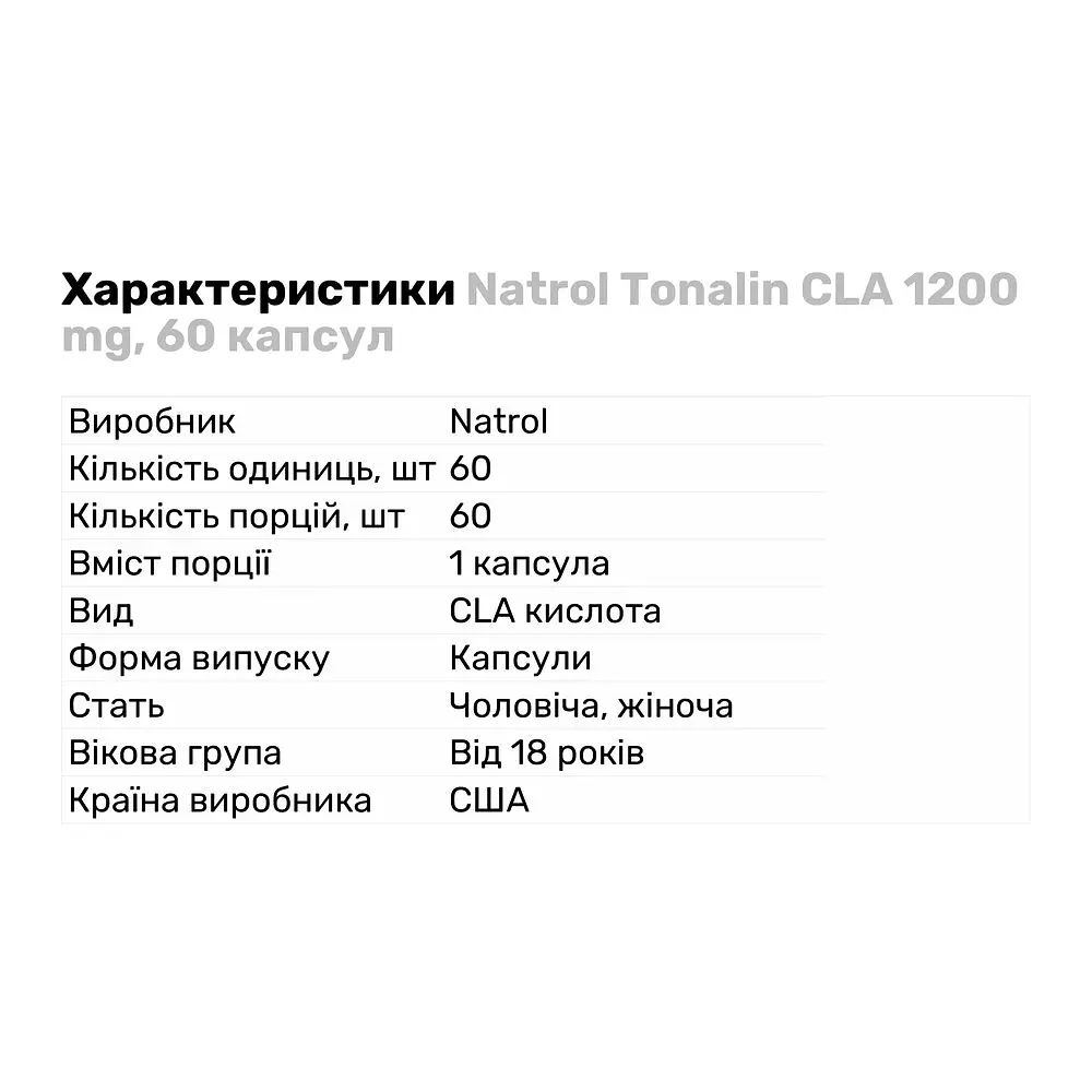 Жиросжигатель Natrol Tonalin CLA 1200 мг, 60 капсул - фото 2