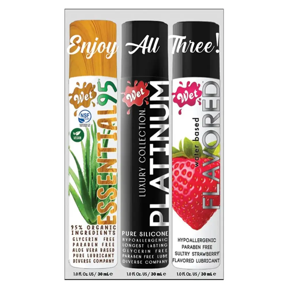 Набір лубрикантів WET 3 PACK SAMPLER ESSENTIAL95, PLATINUM, STRAWBERRY 3шт по 30мл