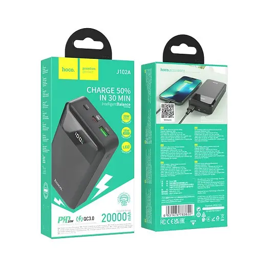 Зовнішній аккумулятор Hoco J102A Cool figure 20W PD QC3.0 20000mAh чорний 6931474783622 - фото 3