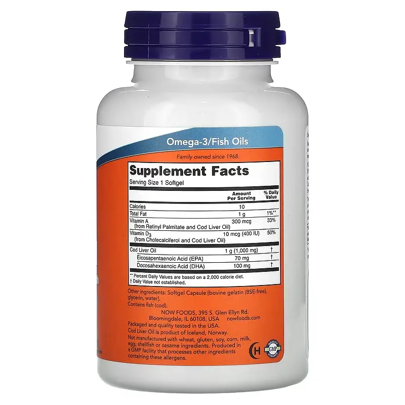 NOW Олія печінки тріски, Cod Liver Oil - 90 софтгель Now Foods - фото 2