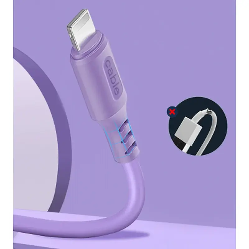 Дата кабель USB 2.0 AM to Lightning 1.0m soft silicone violet ColorWay (CW-CBUL044-PU) - фото 3