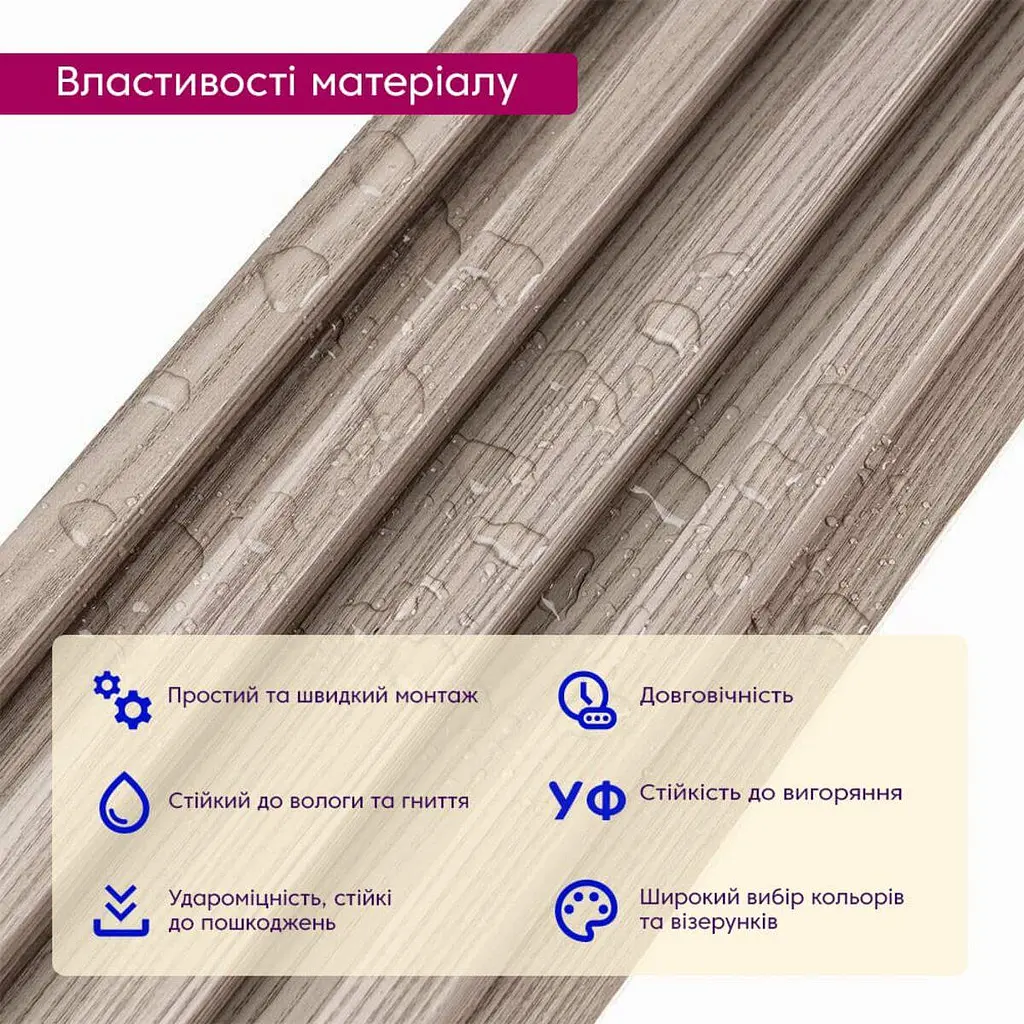Рейка декоративна Sticker Wall WPC стінова 3000х160х23мм Сірий горіх SW-00001856 - фото 4