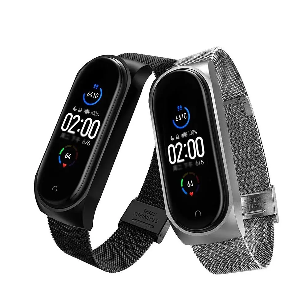 Ремешок для фитнес-браслета MiJobs для Xiaomi Mi Band 8 и 9 Mesh design металлический с застежкой черный - фото 4