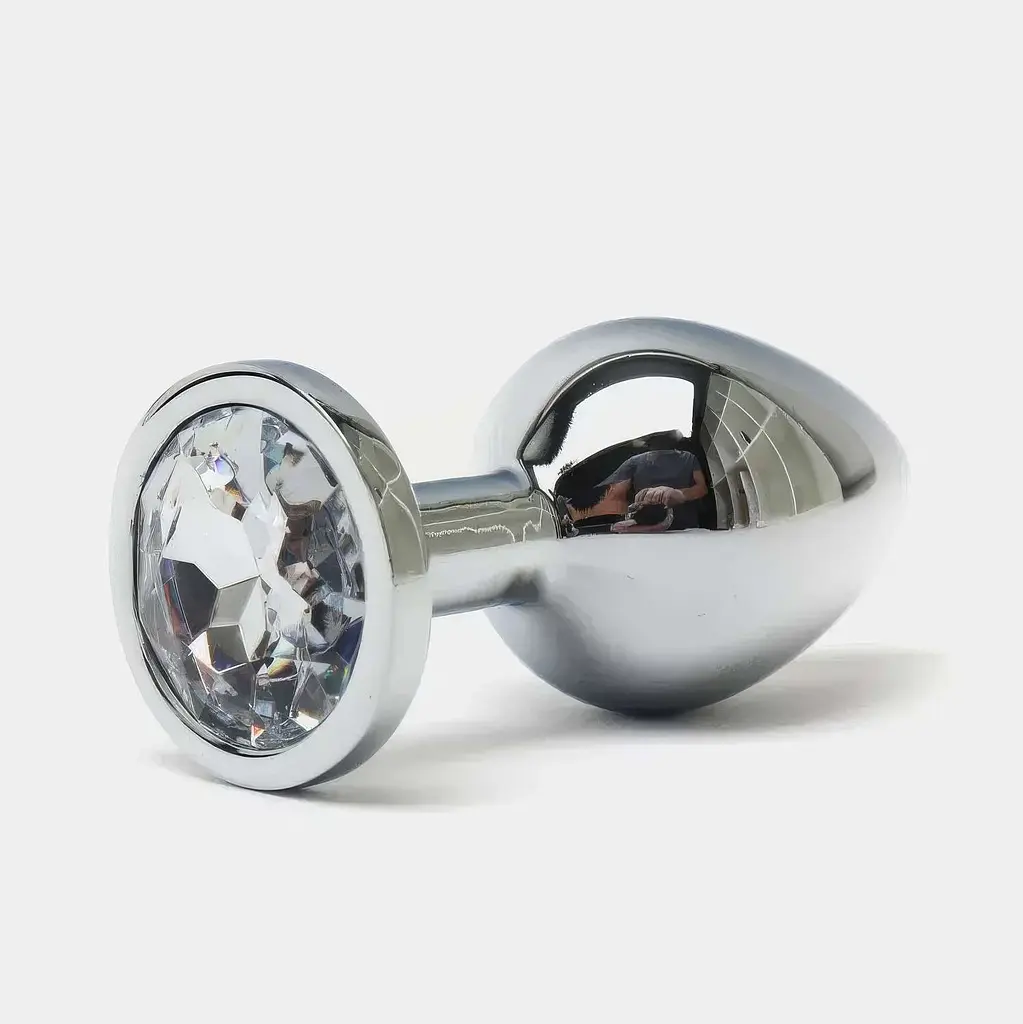 Сталева анальна пробка Buttplug з кристалом 6,4x2,3 см Сріблястий - фото 2