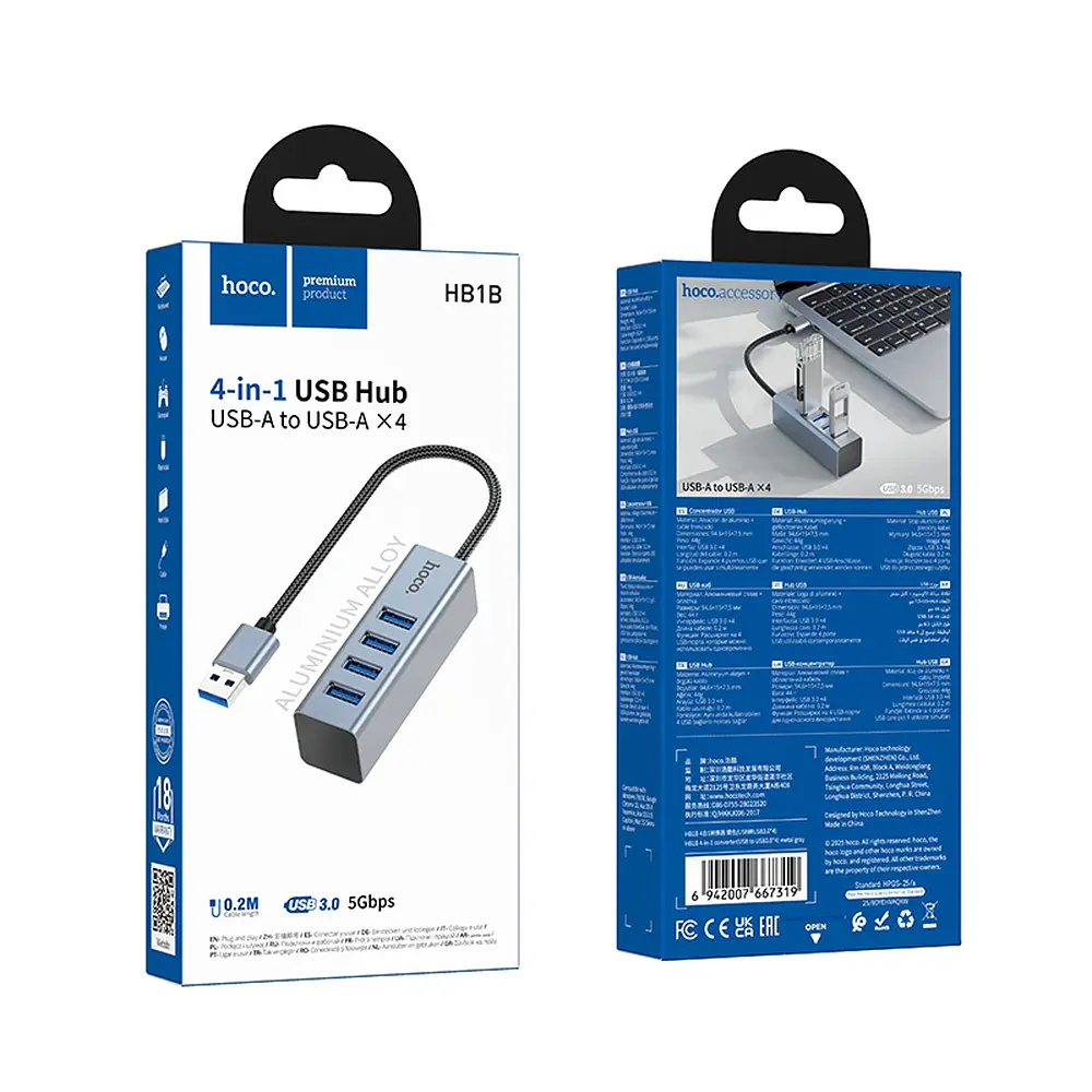 USB-хаб Hoco HB1B 4-in-1 converter(USB to USB3.0*4) Gray - фото 2