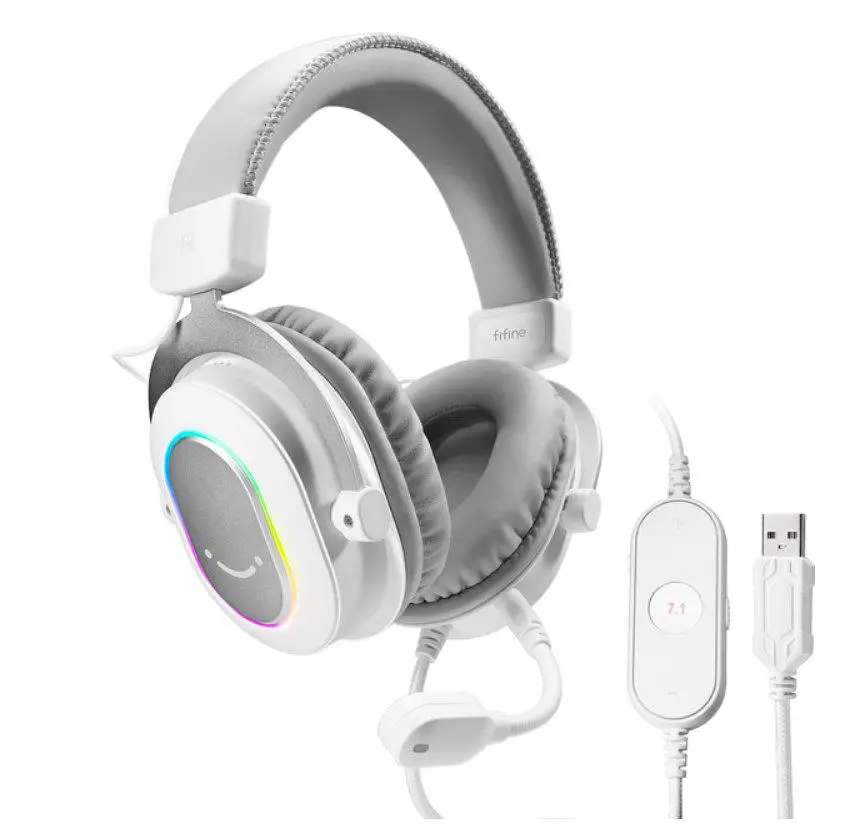 Ігрові навушники з мікрофоном Fifine H-6W RGB USB 7.1 White - фото 2