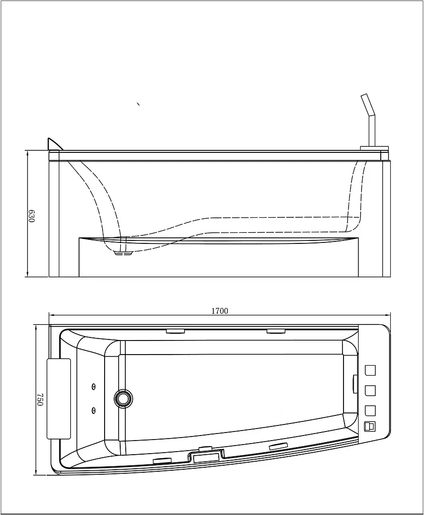 Ванна асиметрична гідромасажна Volle 170x75 12-88-102/L - фото 3