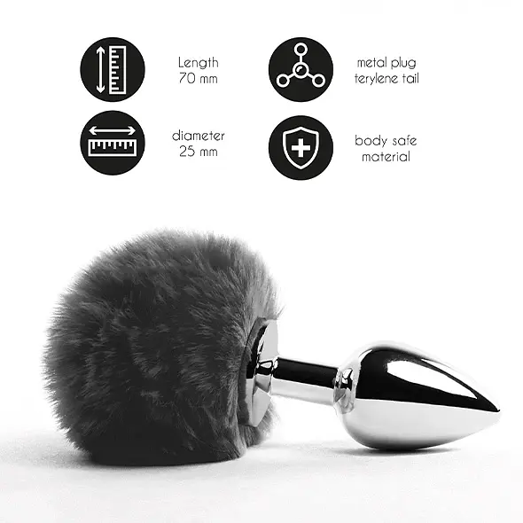 Анальна пробка FeelzToys Bunny Tails 7 см (чорний) - фото 2