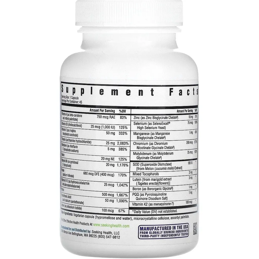 Мультивітаміни без метилу Seeking Health Multivitamin One MF 45 вегетаріанських капсул - фото 2