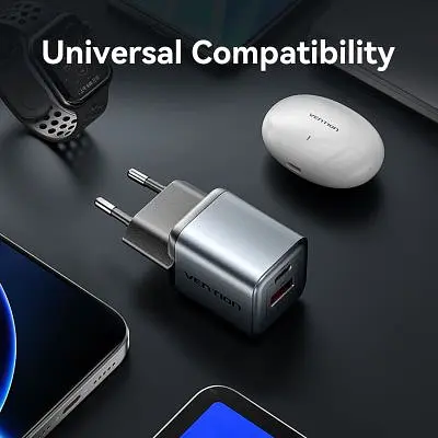 Зарядний пристрій Vention 1xUSB-C PD30W + 1xUSB QC3.0 18W GaN gray (FEWH0-EU) - фото 9